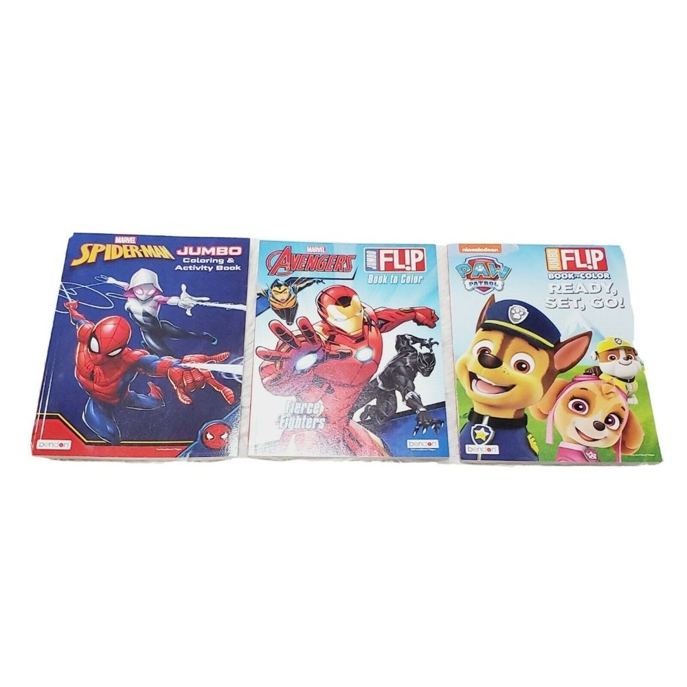 3 Coloring & Activity Books Marvel Spider-Man, Avengers & Paw Patrol